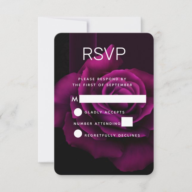 Gothic Purple-Red Rose Flower Wedding RSVP (Front)