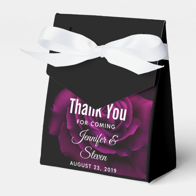 Gothic Purple-Red Rose Flower Wedding Thank You Favor Boxes (Front Side)