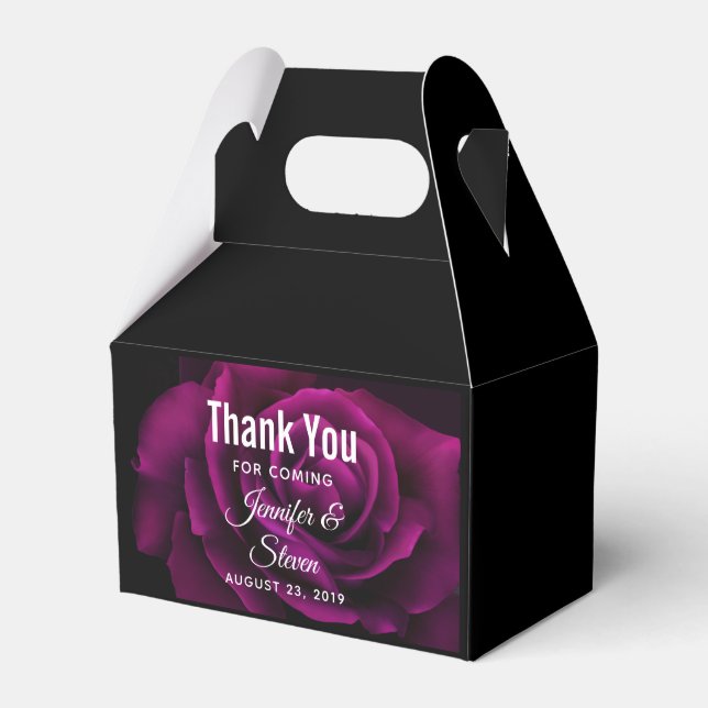 Gothic Purple-Red Rose Flower Wedding Thank You Favor Boxes (Front Side)