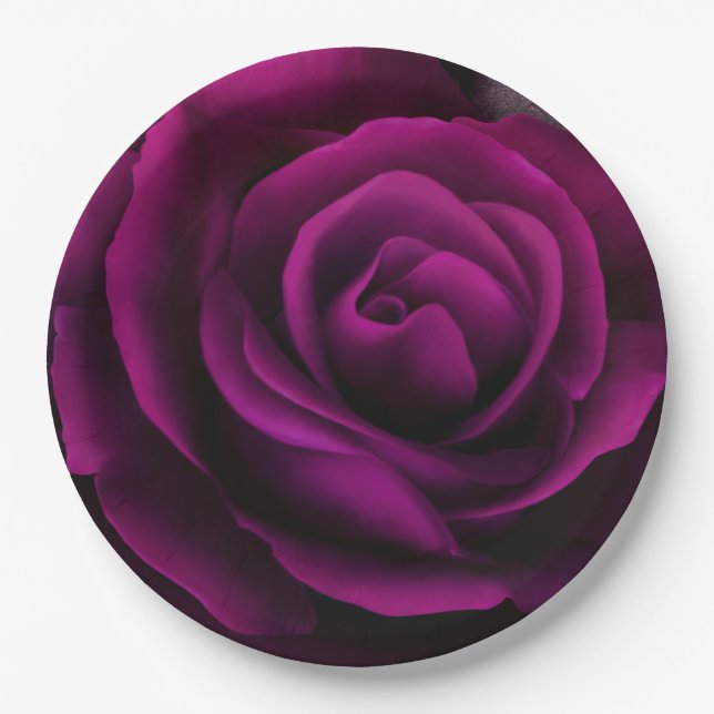 Gothic Purple Red Rose Paper Plates (Front)