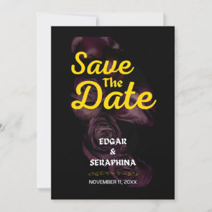 Gothic Purple Rose Black and Gold Save the Date Invitation