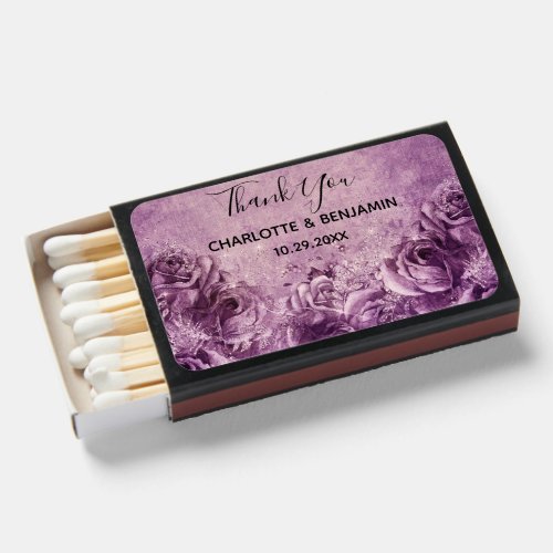 Gothic Purple Rose Wedding Favors Matchboxes