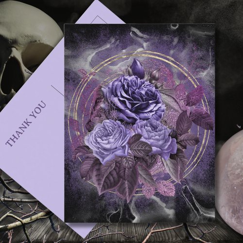 Gothic Purple Roses Thank You Postcard