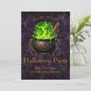 Gothic Purple Witch Caldron Halloween Party Invit Invitation