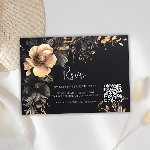 Gothic QR Code Floral Wedding RSVP Card