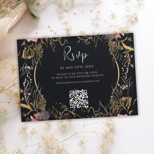 Gothic QR Code Skull Floral Wedding RSVP Card
