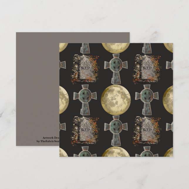 Gothic R.I.P. Headstone Celtic Cross Full Moon Art Card (Front/Back)