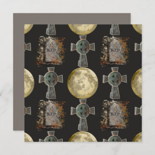 Gothic R.I.P. Headstone Celtic Cross Full Moon Art Card
