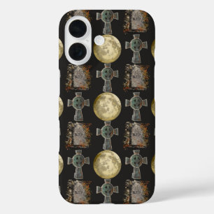 Gothic R.I.P. Headstone Celtic Cross Full Moon Art iPhone 16 Case