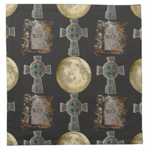 Gothic R.I.P. Headstone Celtic Cross Full Moon Art Cloth Napkin