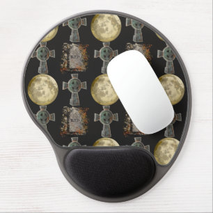Gothic R.I.P. Headstone Celtic Cross Full Moon Art Gel Mouse Pad