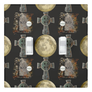 Gothic R.I.P. Headstone Celtic Cross Full Moon Art Light Switch Cover