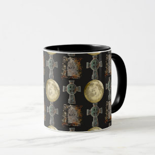 Gothic R.I.P. Headstone Celtic Cross Full Moon Art Mug