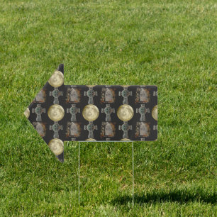 Gothic R.I.P. Headstone Celtic Cross Full Moon Art Sign