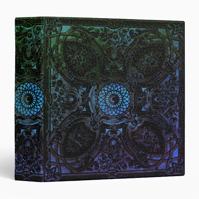 Gothic Rainbow Black Leather Book of Shadows 3 Ring Binder (Front/Spine)
