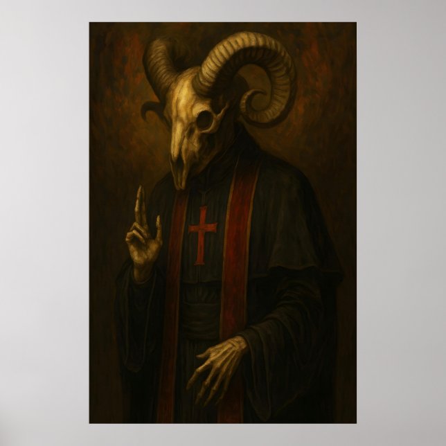 Gothic Ram Skull Priest Art Print Occult Dark (Front)