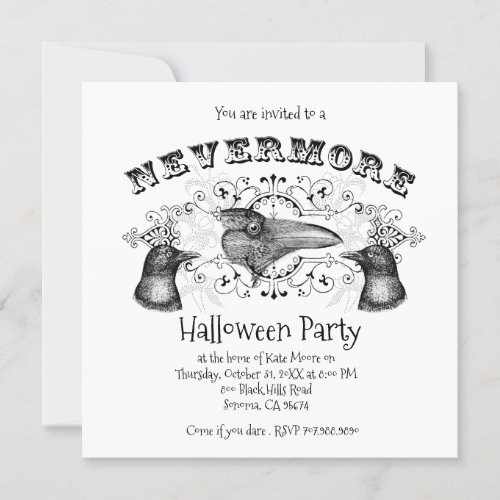 Gothic Raven And Crows Halloween Party Invitation