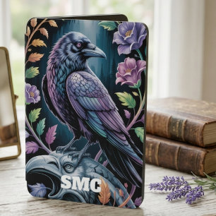Gothic Raven and Floral Monogram Art iPad Mini Cover
