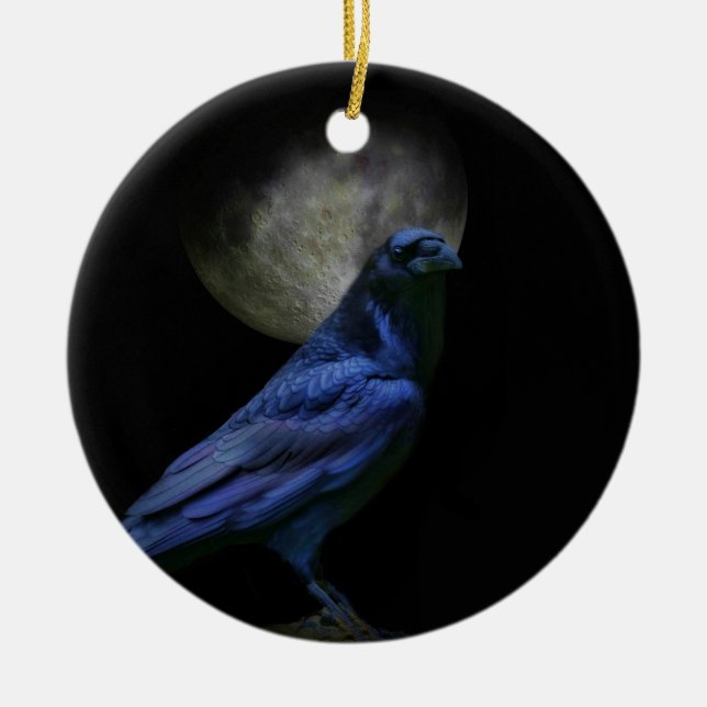 Gothic Raven and Moon Pagan Ceramic Ornament (Front)
