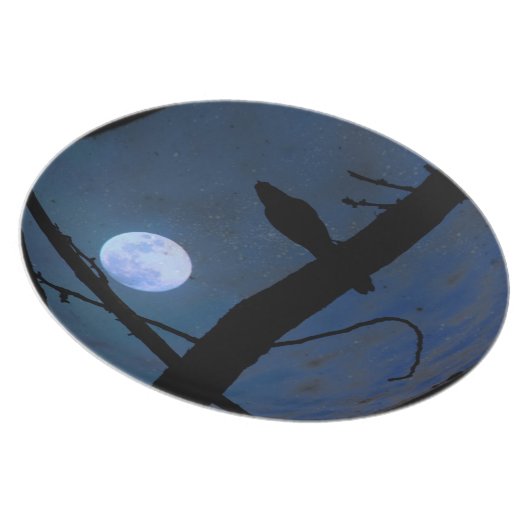 Gothic Raven Black Bird & Blue Moon 10" Plate Dish (Right Side)