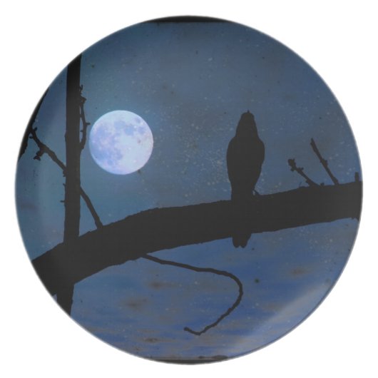 Gothic Raven Black Bird & Blue Moon 10" Plate Dish (Front)