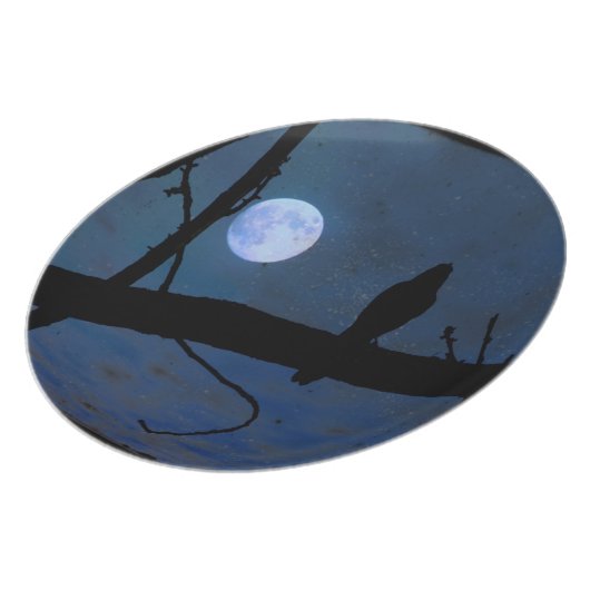 Gothic Raven Black Bird & Blue Moon 10" Plate Dish (Left Side)