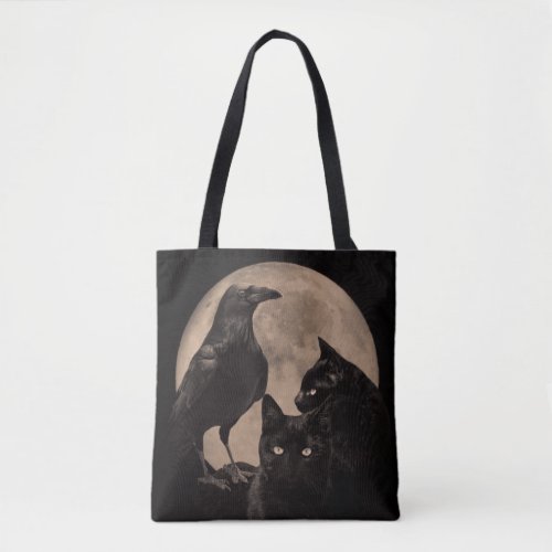 Gothic Raven Black Cats and Moon Tote Bag