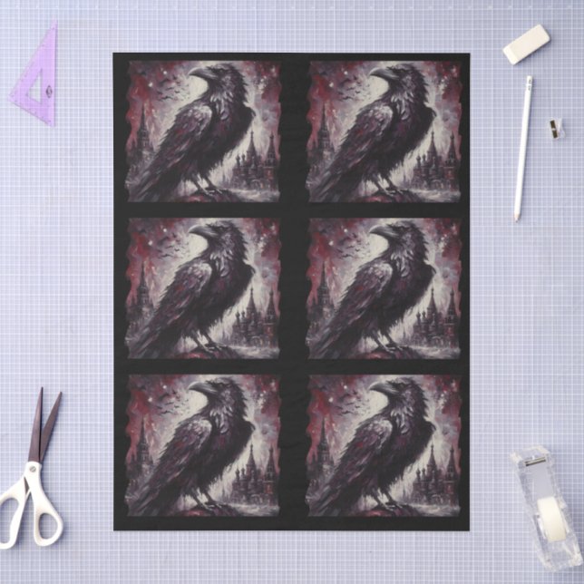 Gothic Raven Crow Bird Black Gray Decoupage Tissue Paper (Craft)