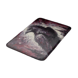 Gothic Raven Crow Bird Painting Black Red Art Bath Mat