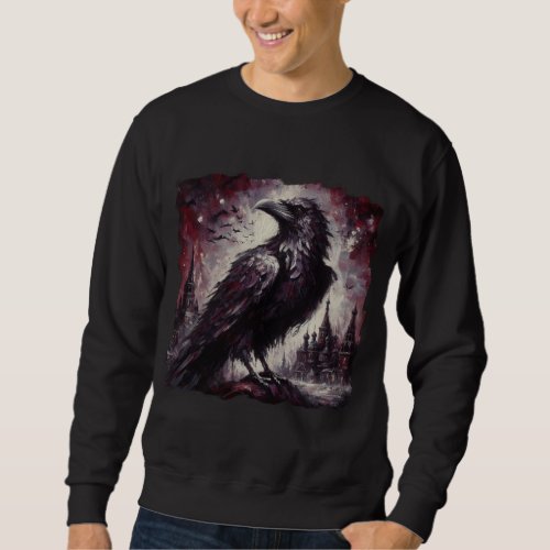 Gothic Raven Crow Bird Painting Black Red Art Sweatshirt