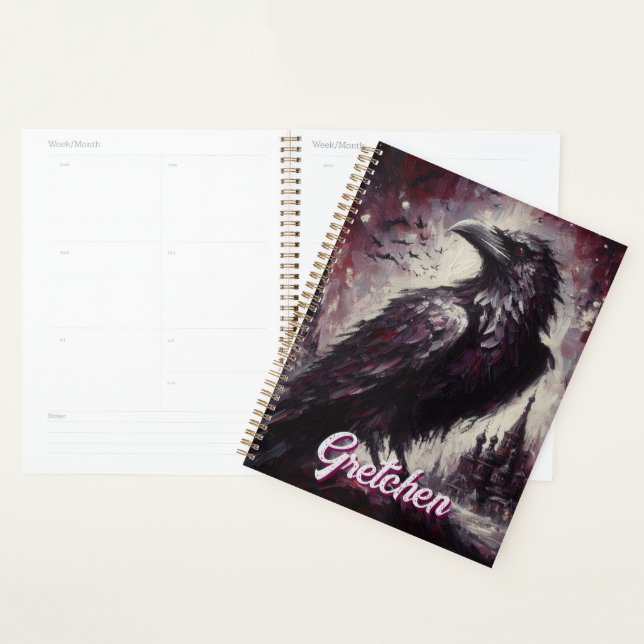Gothic Raven Crow Bird Painting Personalized Planner (Display)