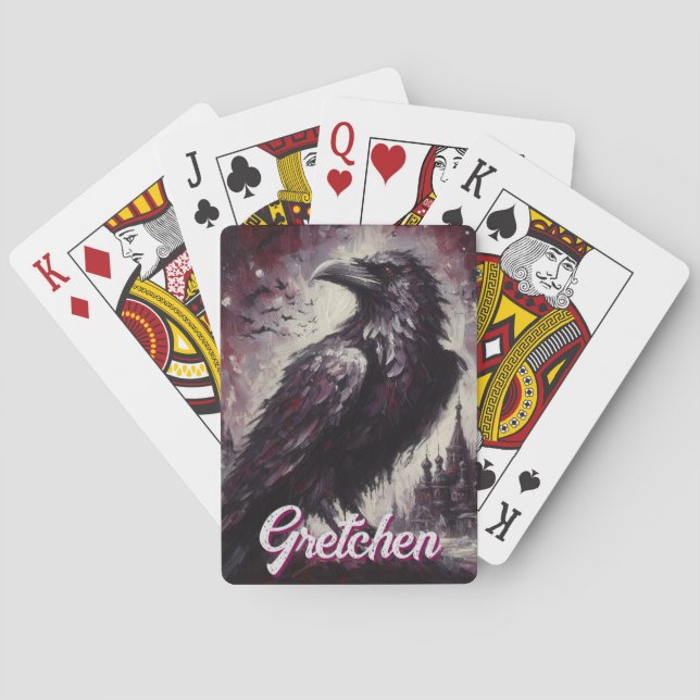 Gothic Raven Crow Bird Painting Personalized Poker Cards (Back)