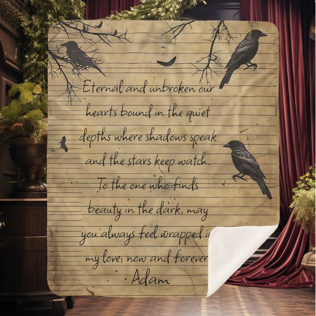 Gothic Raven Custom Message  Sherpa Blanket (Creator Uploaded)