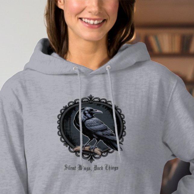 Gothic Raven Dark Academia Alternative Hoodie (Black gothic raven hoodie)