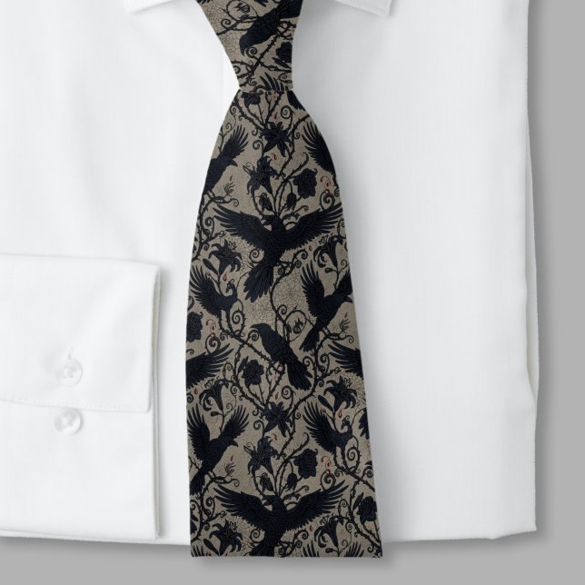 Gothic Raven Dark Academia Alternative Wedding Neck Tie (Whimsigoth raven necktie)