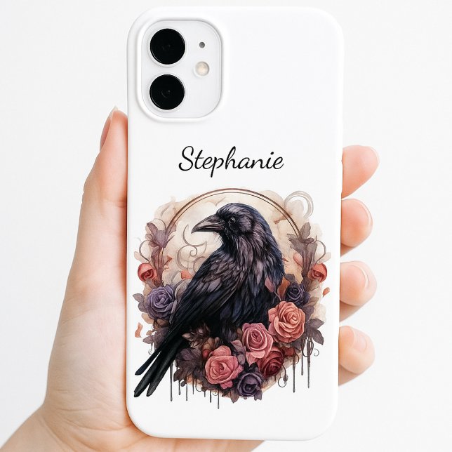Gothic Raven Dark Academia Floral iPhone Case (Dark academia floral raven phone case)