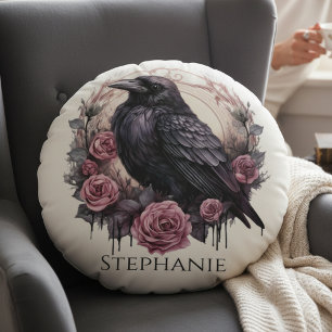 Gothic Raven Dark Academia Home Decor Accent Round Pillow