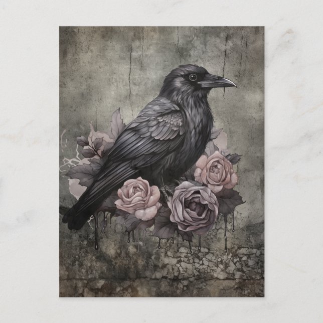 Gothic Raven Dark Academia Moody Postcard (Front)