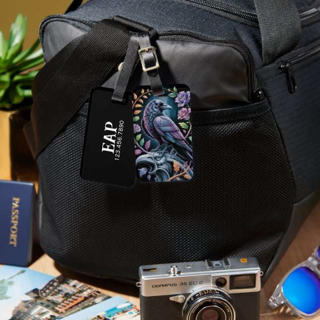 Gothic Raven Dark Academia Travel Identifier Luggage Tag (Front & Back)