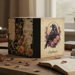 Gothic Raven Dark Academia Vintage Floral 3 Ring Binder