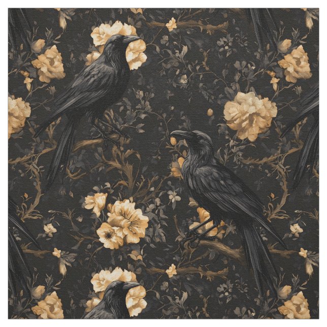 Gothic Raven Floral Crow Fabric (Swatch)