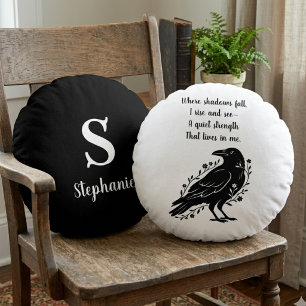 Gothic Raven Floral Dark Academia Birthday Gift Round Pillow