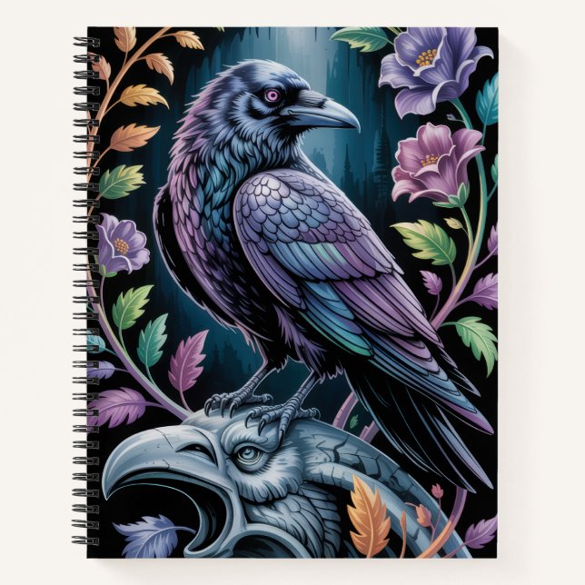 Gothic Raven Floral Dark Academia Notebook Gift (Front)