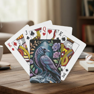 Gothic Raven Floral Dark Academia Style Poker Cards