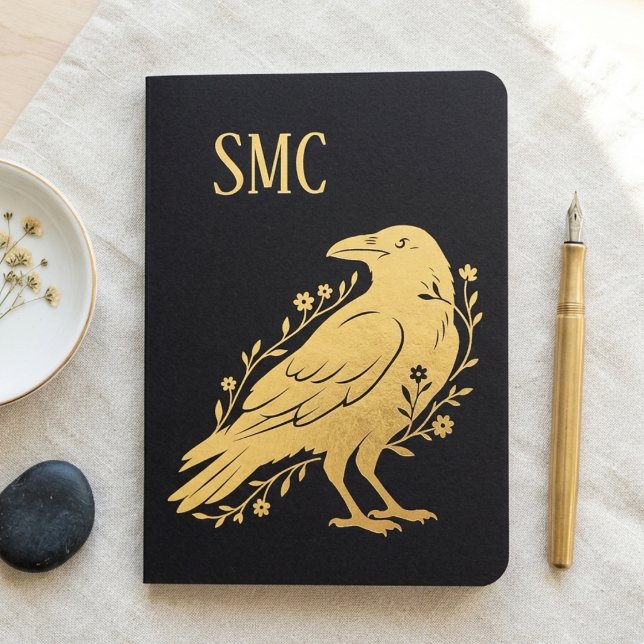 Gothic Raven Floral Pocket Notebook (Gold foil gothic raven pocket notebook)