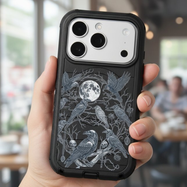 Gothic Raven Full Moon Moody Dark Academia Otterbox iPhone Case (gothic raven phone case)