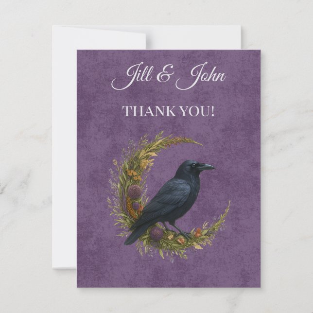 Gothic Raven Greenery Wedding Thank You Note Card (Front)