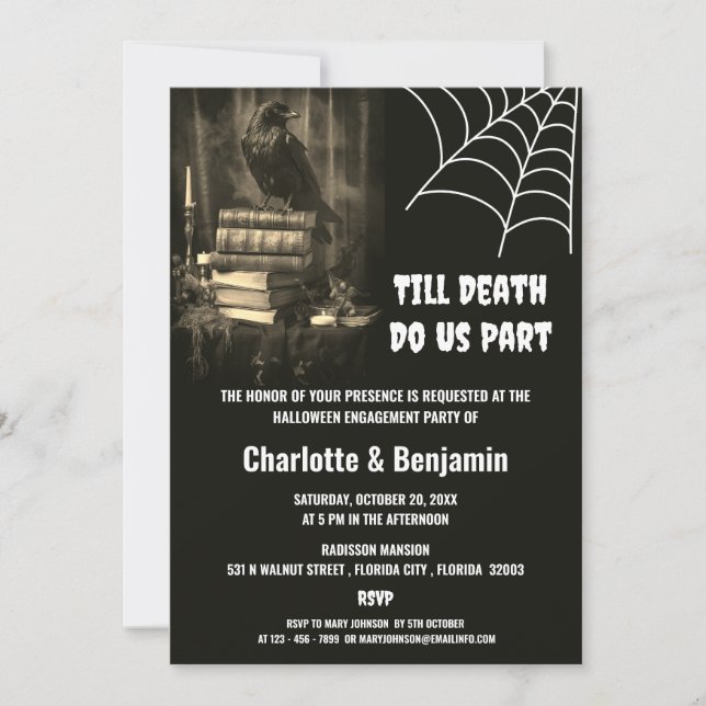Gothic Raven Halloween Engagement Party  Invitation (Front)