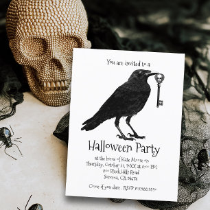Gothic Raven Halloween Party Invitation Postcard