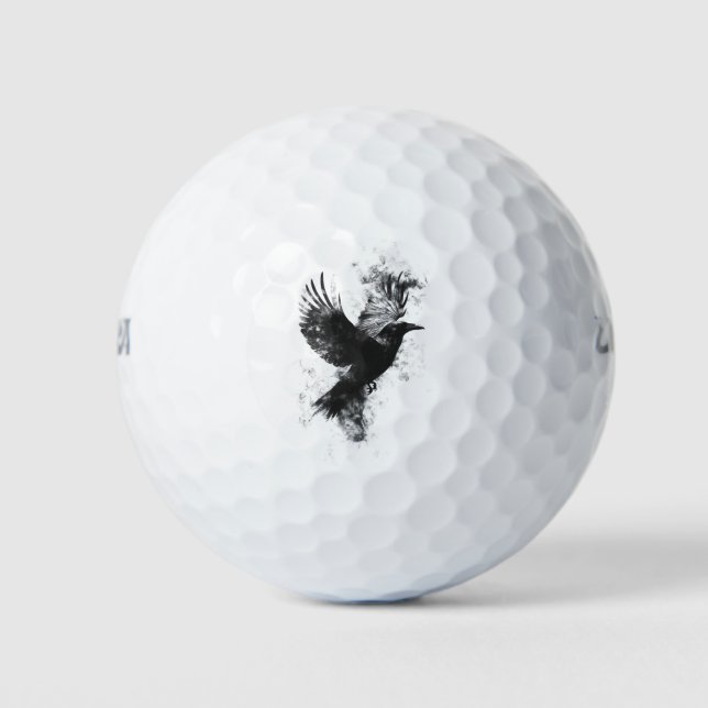 Gothic Raven Illustration: Smoke and Feathers Golf Balls (Front)